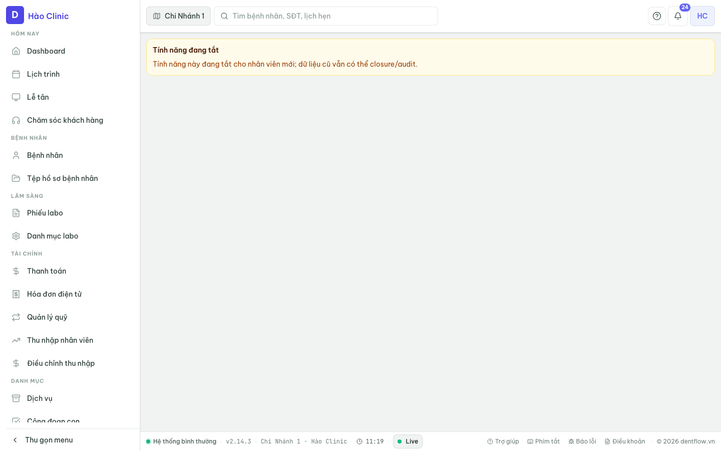 Màn hình Báo cáo mẫu: bộ lọc thời gian & chi nhánh, biểu đồ xu hướng doanh thu, widget retention phễu