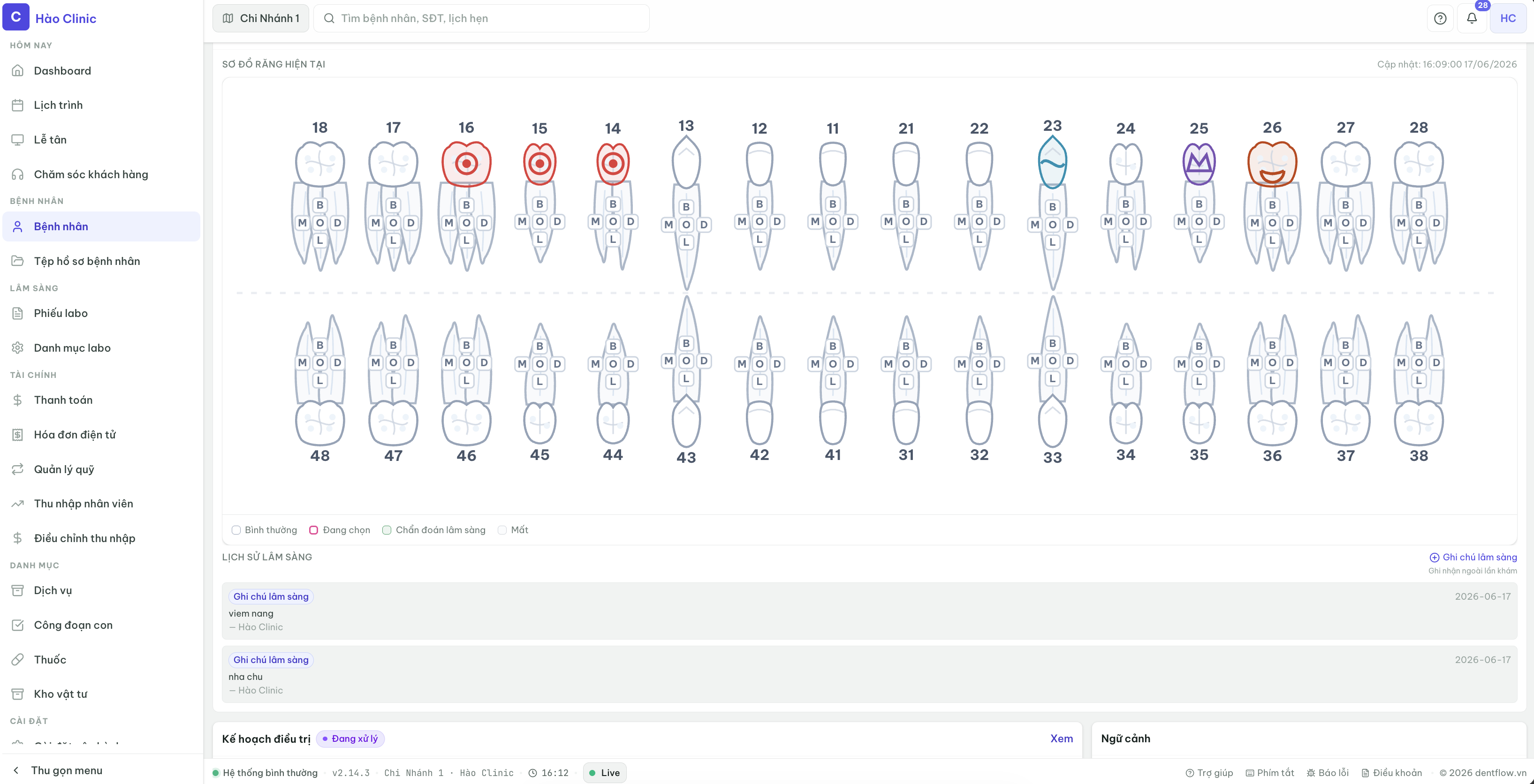 Giao diện tooth chart tab
