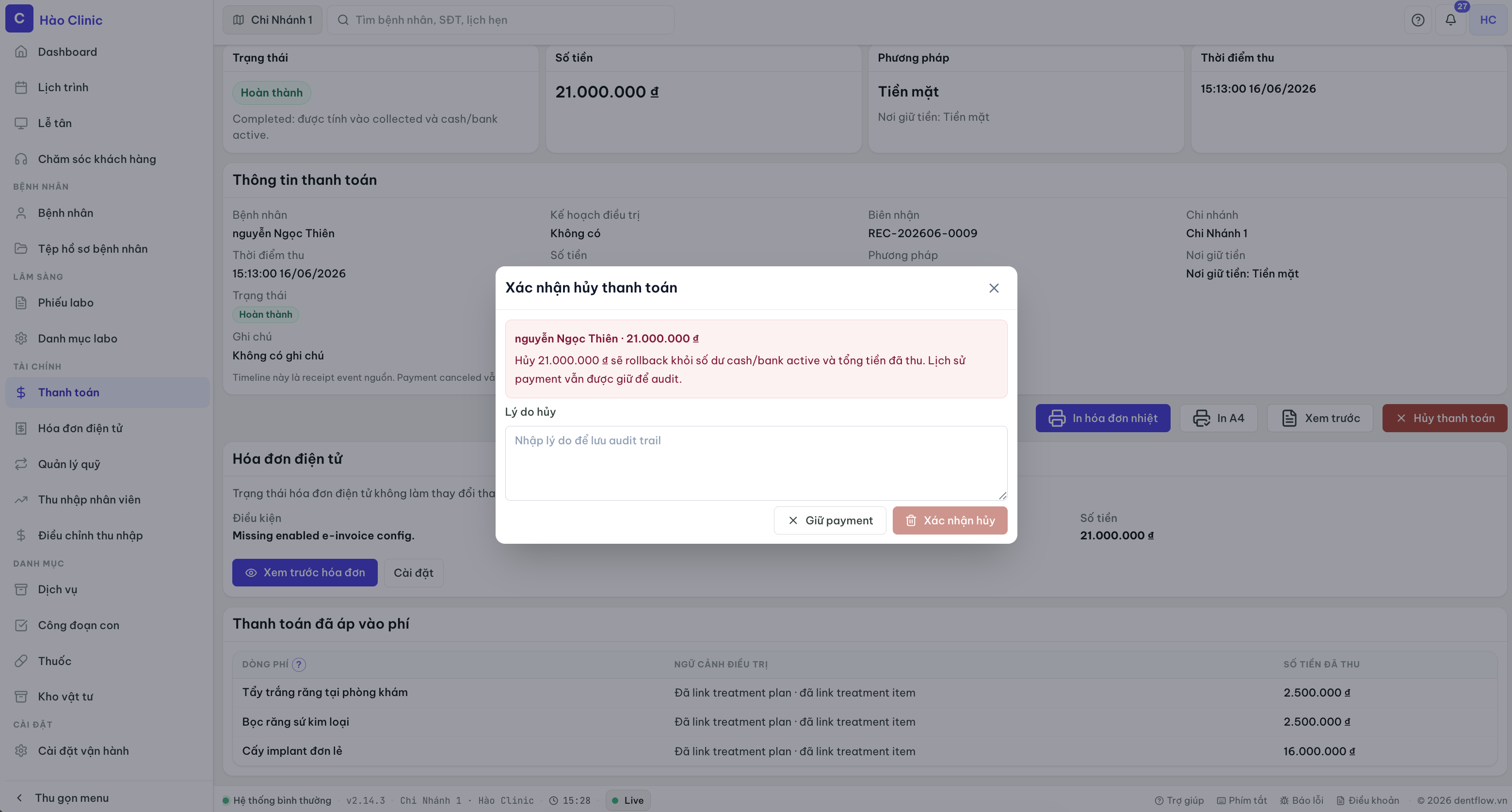 Giao diện payment cancel