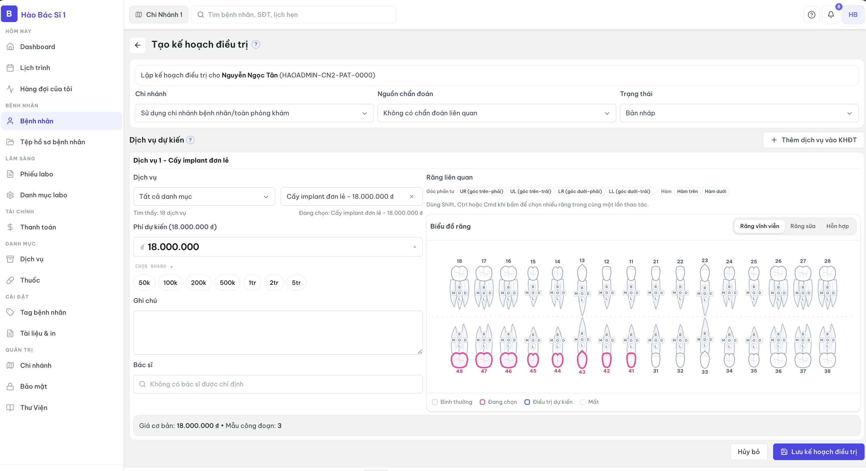 Giao diện timeline plan chưa ký