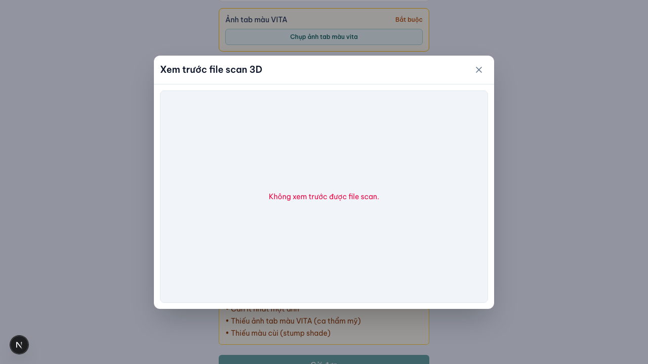 Scan viewer báo lỗi khi file scan hỏng hoặc mesh lỗi